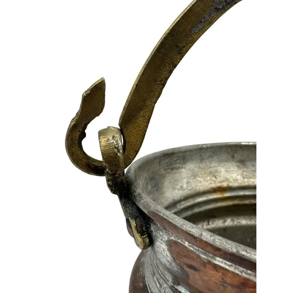 Vtg Turkish Copper & Brass Kettle Bucket Pot Hand Forged Snake Handle 5